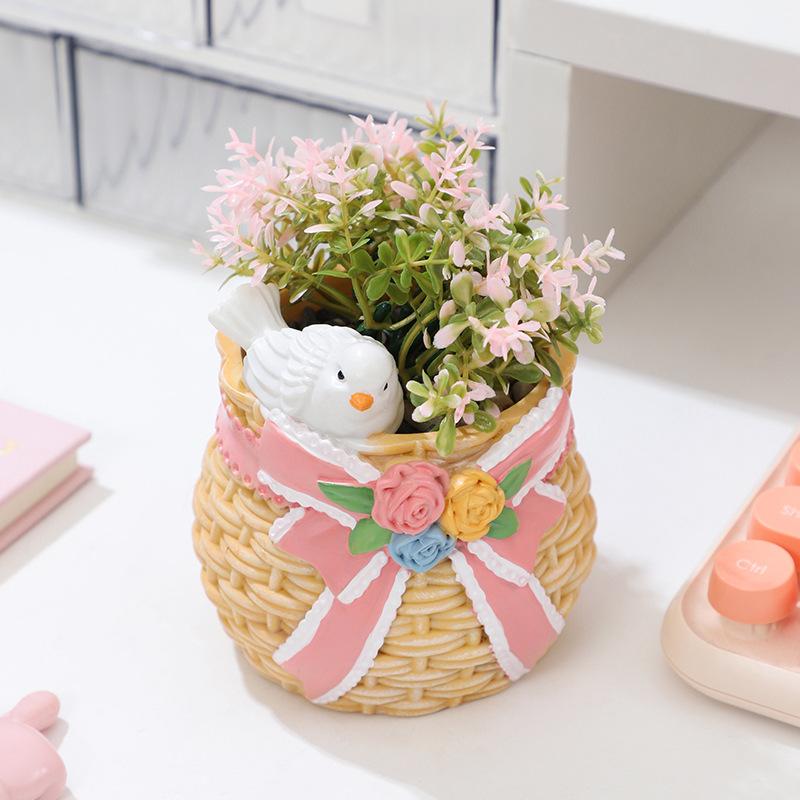Chậu cây mọng nước phong cách đồng quê resin, chậu mini để bàn, trang trí sân vườn và nhà (RG-232)