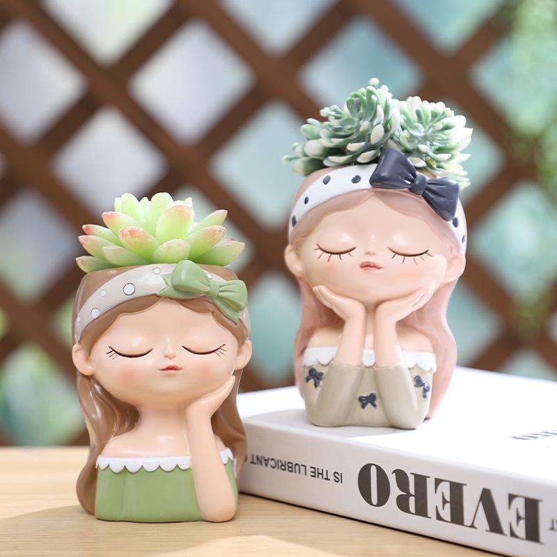Chậu cây mọng nước hình cô gái Dream Butterfly resin, chậu mini để bàn, trang trí sân vườn (RG-111)