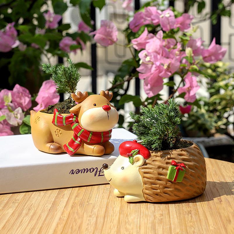 Chậu cây mọng nước Giáng Sinh hình thú cưng, chậu mini hoạt hình, quà tặng và trang trí sân vườn (RG-248)