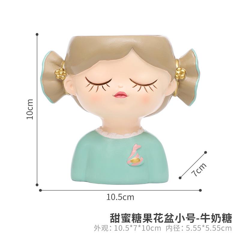 Chậu cây hình cô gái kẹo ngọt resin, chậu mini trang trí bàn làm việc, nhà và sân vườn (RG-223)