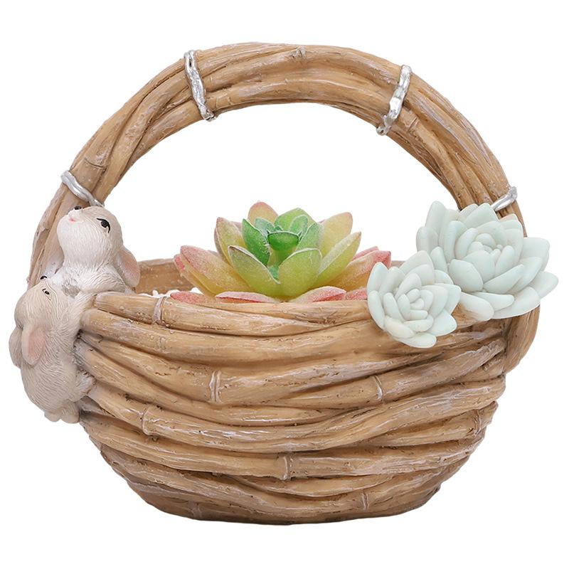 Chậu cây mọng nước hình giỏ tre resin, chậu mini động vật, trang trí tiểu cảnh và cây xanh (RG-259)