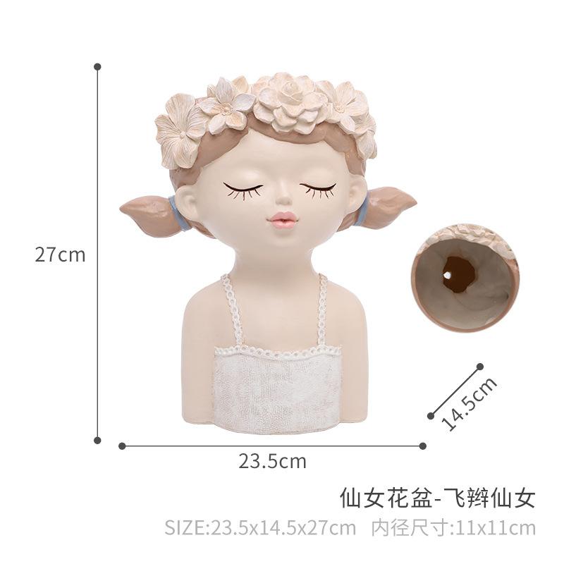 Chậu cây hình cô gái tiên resin cỡ lớn, chậu trang trí phòng khách, bàn làm việc và sân vườn (RG-90)