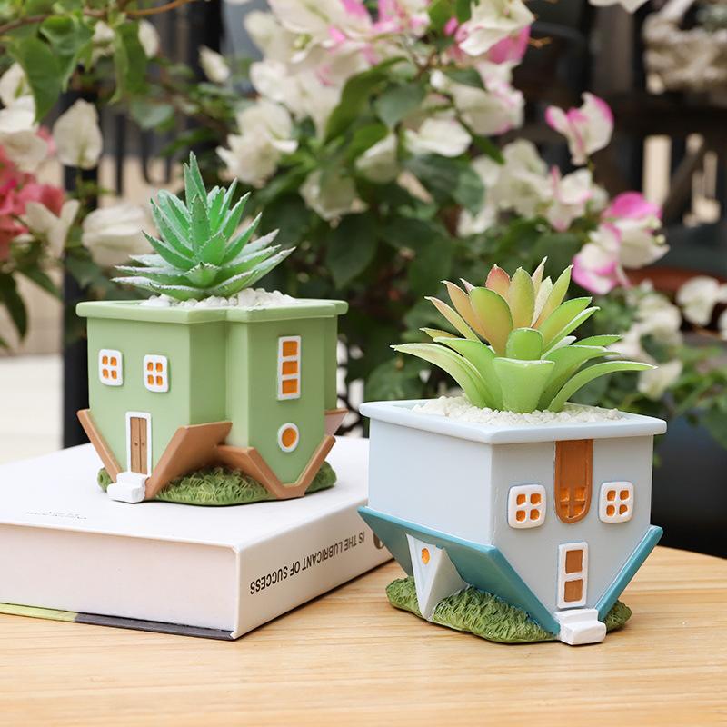 Chậu cây mọng nước hình ngôi nhà lộn ngược resin, chậu mini để bàn, trang trí tiểu cảnh (RG-154)