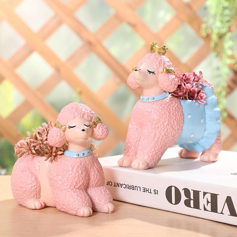 Chậu Cây Resin Chậu cây hình chó Poodle resin, chậu mọng nước mini, trang trí bàn, cửa sổ và sân vườn (RG-78)