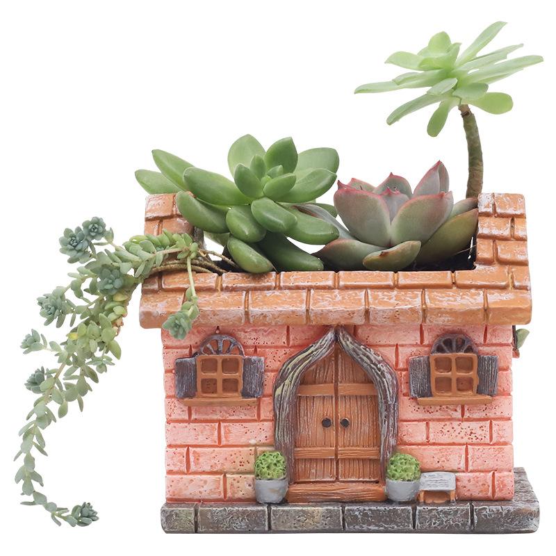 Chậu cây hình ngôi nhà đồng quê resin, chậu mọng nước mini, trang trí bàn và sân vườn (RG-80)