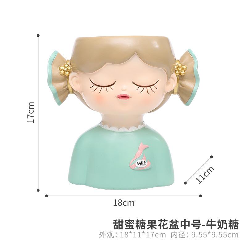 Chậu cây mọng nước hình cô gái kẹo ngọt resin, chậu mini trang trí nhà, cửa hàng và sân vườn (RG-224)