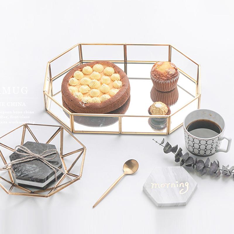 Khay kính 8 mặt vintage, khay đựng đồ trang điểm (DG-103)