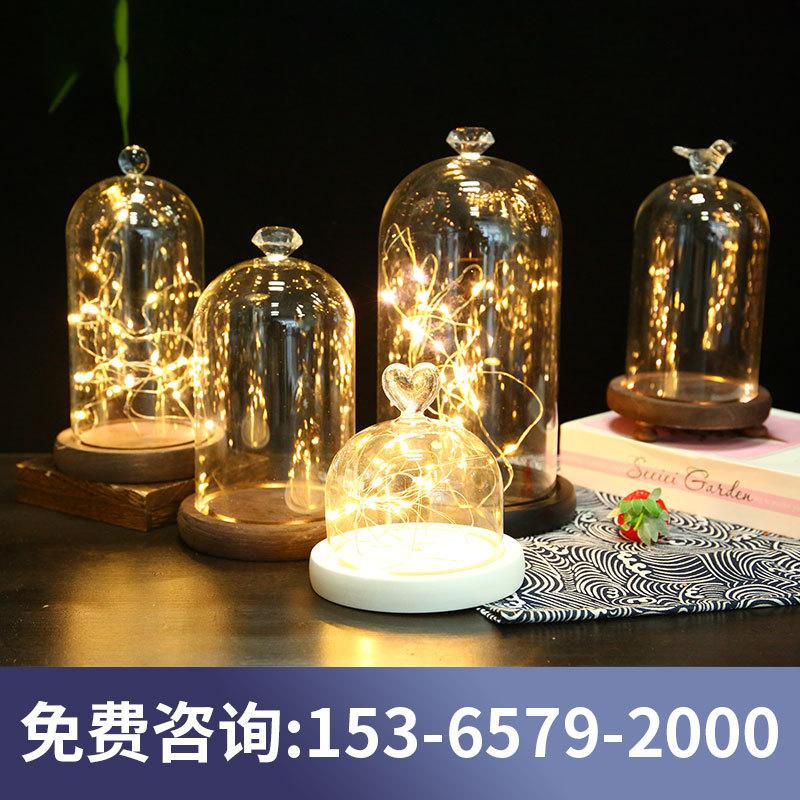 Chụp Thuỷ Tinh Đế Gỗ Và Đèn Led (MJA-20)