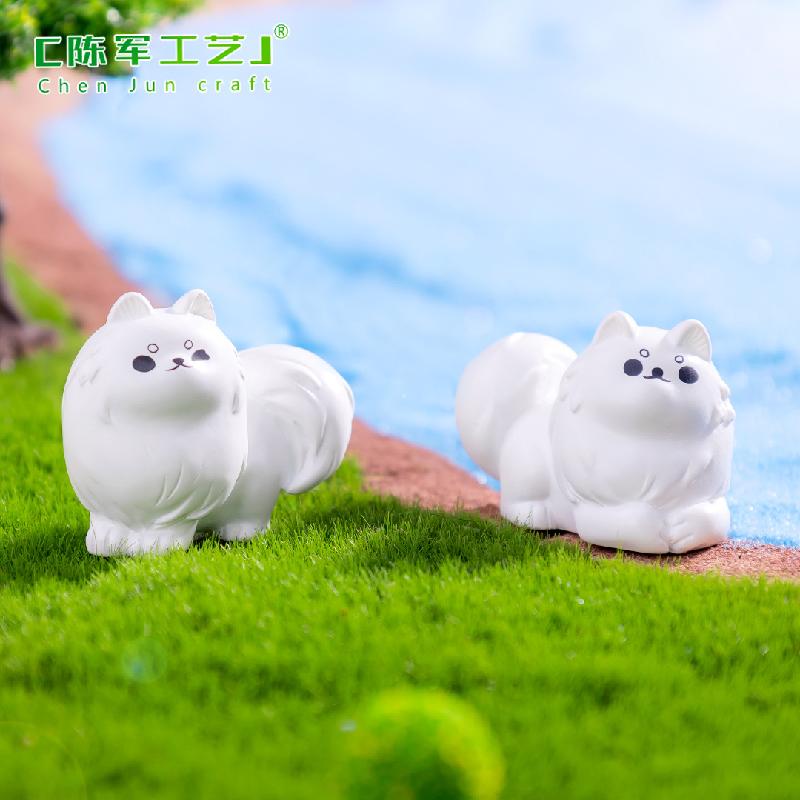 Tiểu cảnh chó Samoyed trắng mini trang trí xe và bàn (TZC-987)