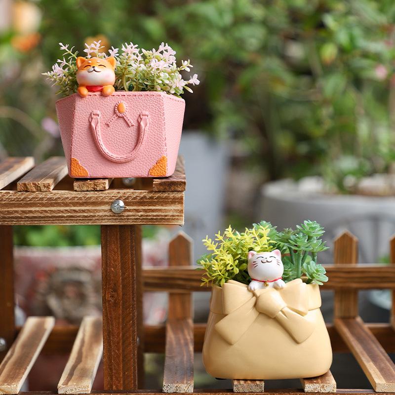 Chậu cây mọng nước hình túi xách nữ resin, chậu mini trang trí ban công, bàn làm việc và sân vườn (RG-115)