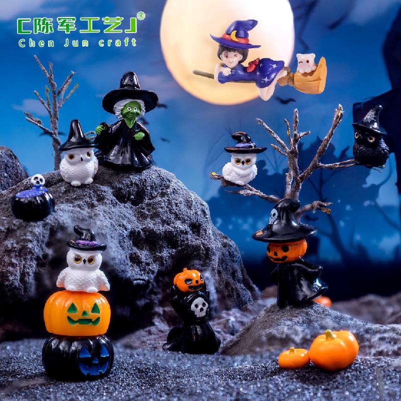 Tiểu cảnh Halloween bí ngô, phù thủy mini, trang trí DIY (TZC-51)