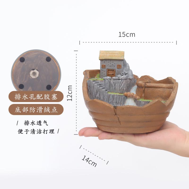 Chậu cây mọng nước vườn trên không có đèn LED, chậu resin hoạt hình, trang trí ban công (RG-252)