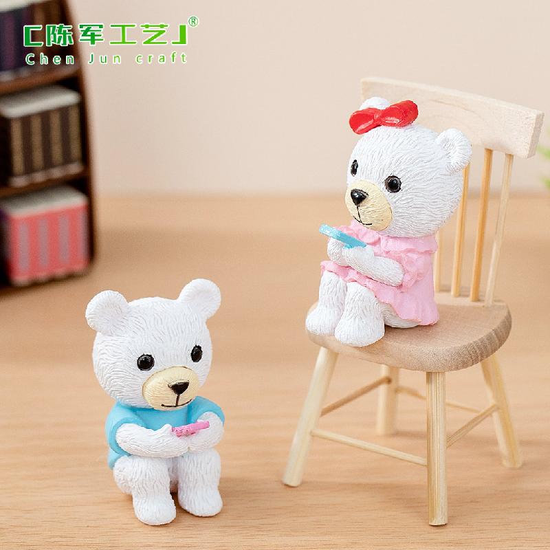 Tiểu cảnh gấu đội nơ đôi dễ thương mini trang trí xe DIY (ZC-1269)