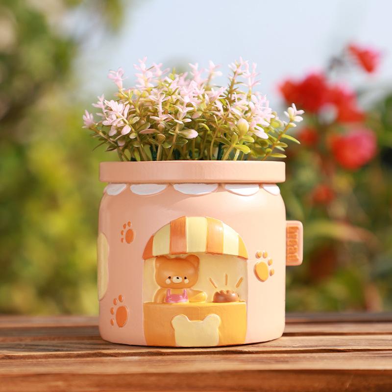 Chậu cây mọng nước hình cửa hàng đồ ăn hoạt hình resin, chậu mini để bàn, trang trí sân vườn (RG-225)