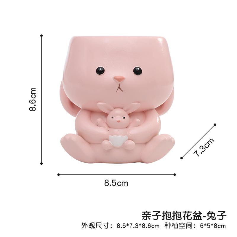Chậu cây mọng nước hình động vật ôm nhau resin, chậu mini để bàn, đồ thủ công trang trí (RG-85)