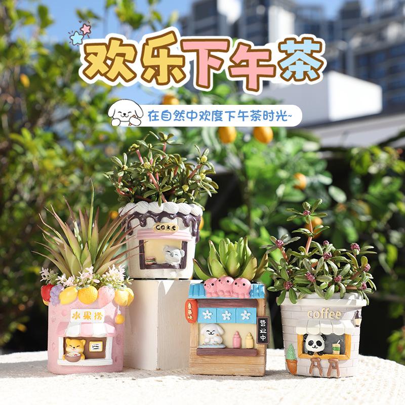 Chậu Cây Resin Chậu cây mọng nước hình cửa hàng đồ ăn hoạt hình, chậu mini resin, trang trí nhà và văn phòng (RG-94)