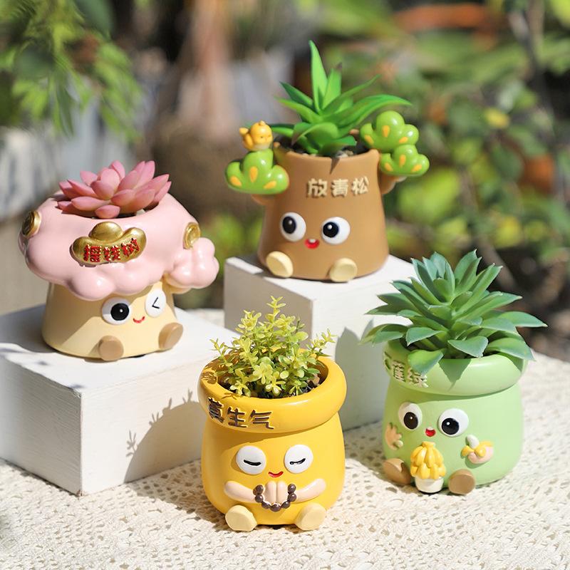 Chậu cây cảm xúc công sở resin, chậu cây mini để bàn, trang trí văn phòng và cây mọng nước (RG-100)