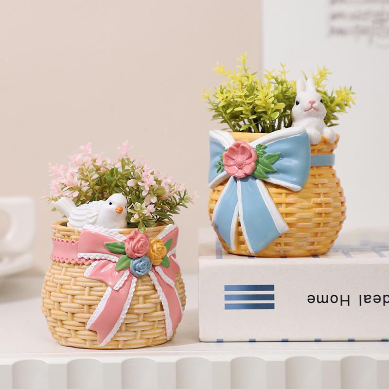 Chậu cây mọng nước phong cách đồng quê resin, chậu mini để bàn, trang trí sân vườn và nhà (RG-232)