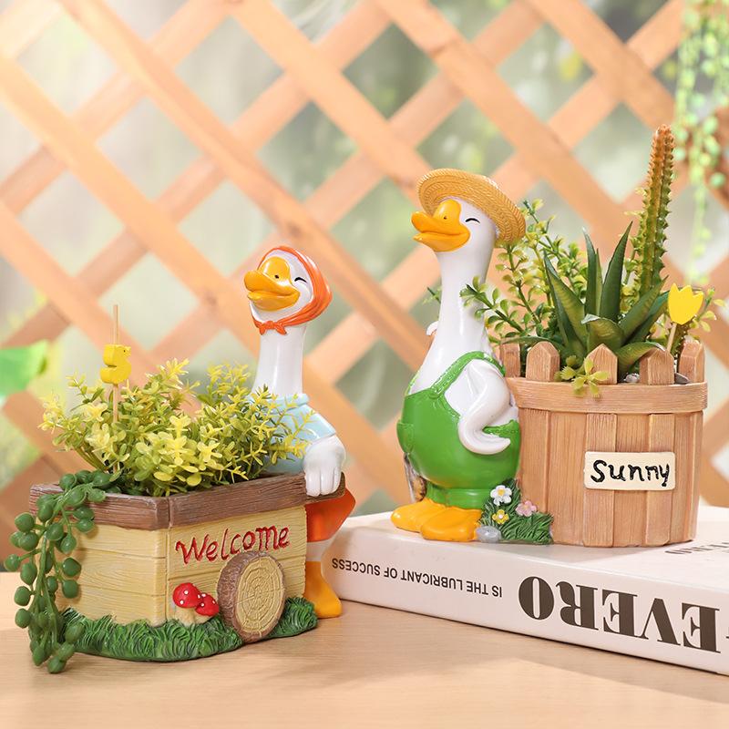 Chậu cây hình ngỗng hoạt hình resin, chậu mọng nước mini, trang trí sân vườn và ban công (RG-79)