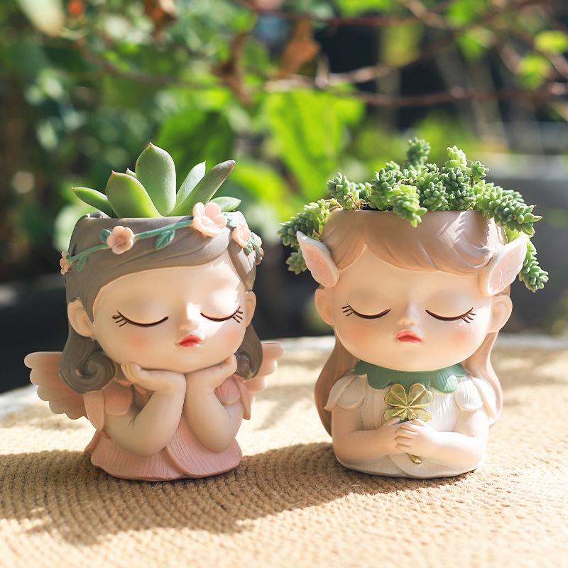 Chậu cây mọng nước yêu tinh resin, chậu mini trang trí nhà, tiểu cảnh cây xanh (RG-3)