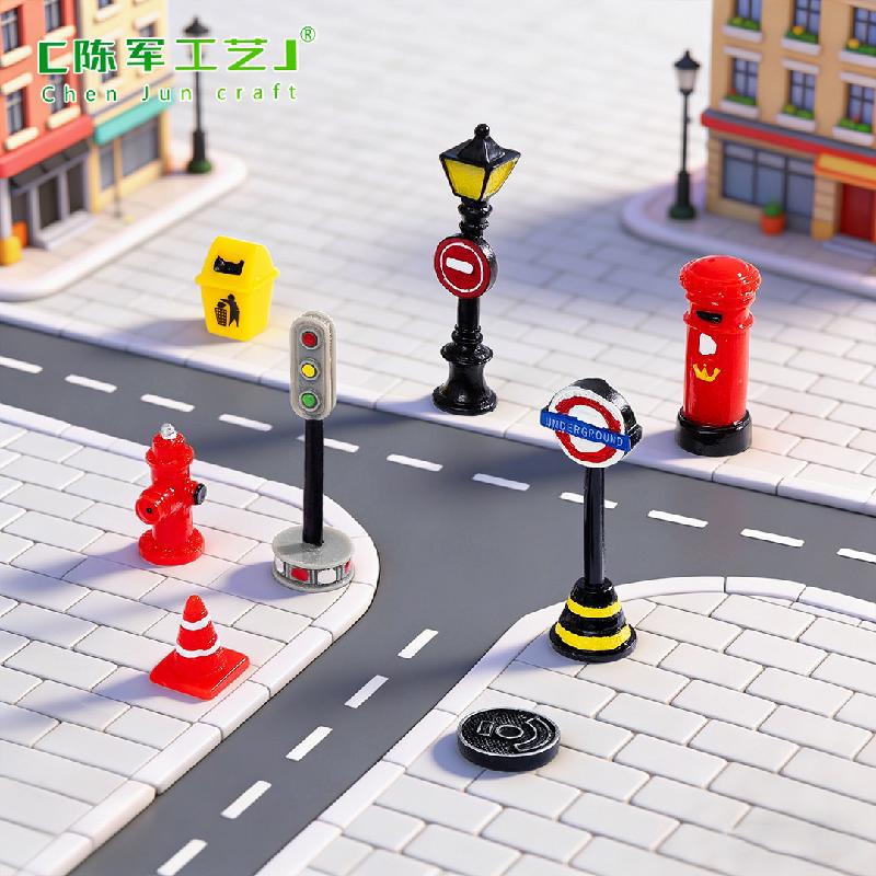 Tiểu cảnh cột đèn, thùng rác, trang trí đường phố mini (ZC-92)