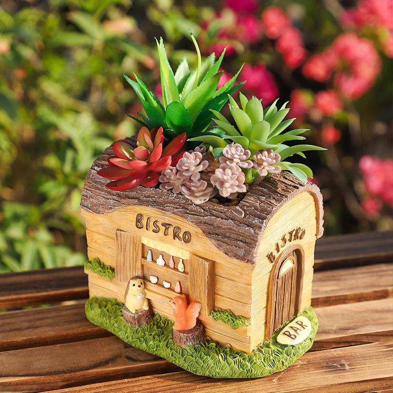 Chậu cây mọng nước hình gốc cây resin, chậu mini phong cách đồng quê, trang trí sân vườn (RG-236)
