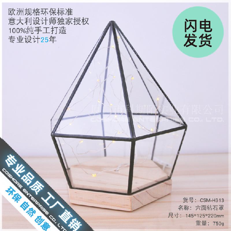 Chụp kính đế gỗ lục giác trang trí mô hình (DG-138)