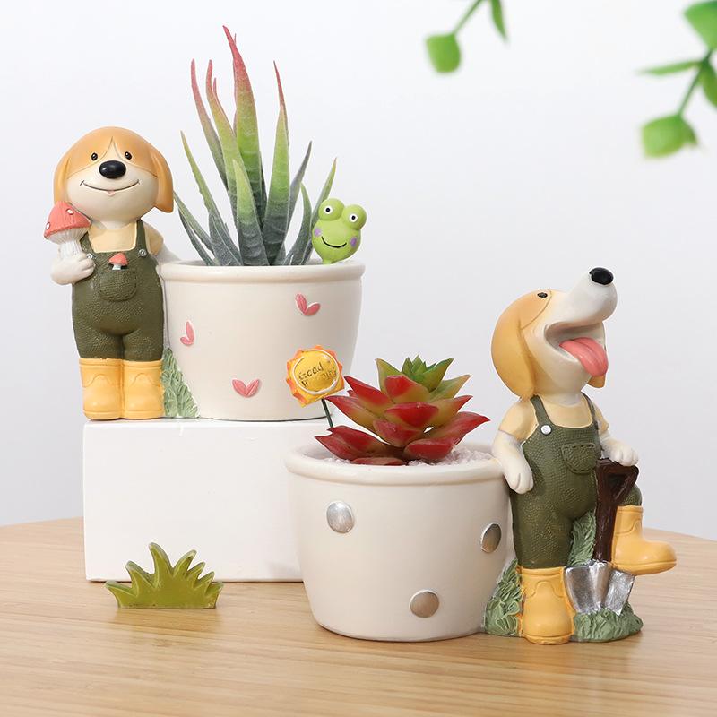 Chậu Cây Resin Chậu cây mọng nước hình chó Beagle resin, chậu mini trang trí nhà, ban công và bàn làm việc (RG-136)