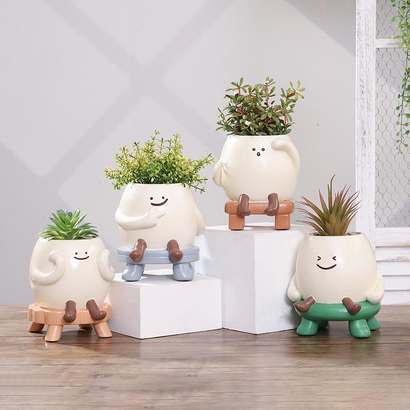 Chậu cây mọng nước mặt cười resin, chậu mini để bàn, trang trí nhà và sân vườn (RG-148)